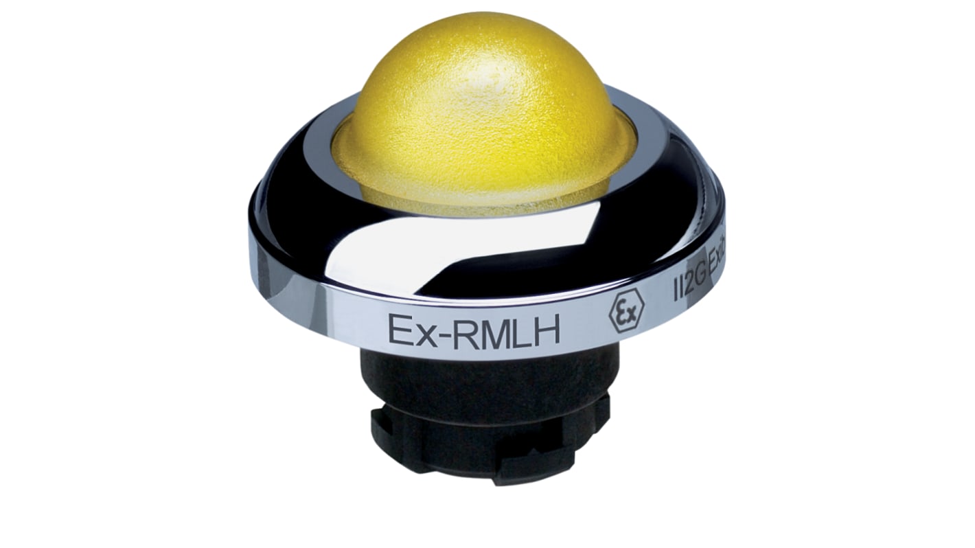 Schmersal EX-RMLH Series Yellow Illuminated Momentary Push Button Head, 22.3mm Cutout, IECEx