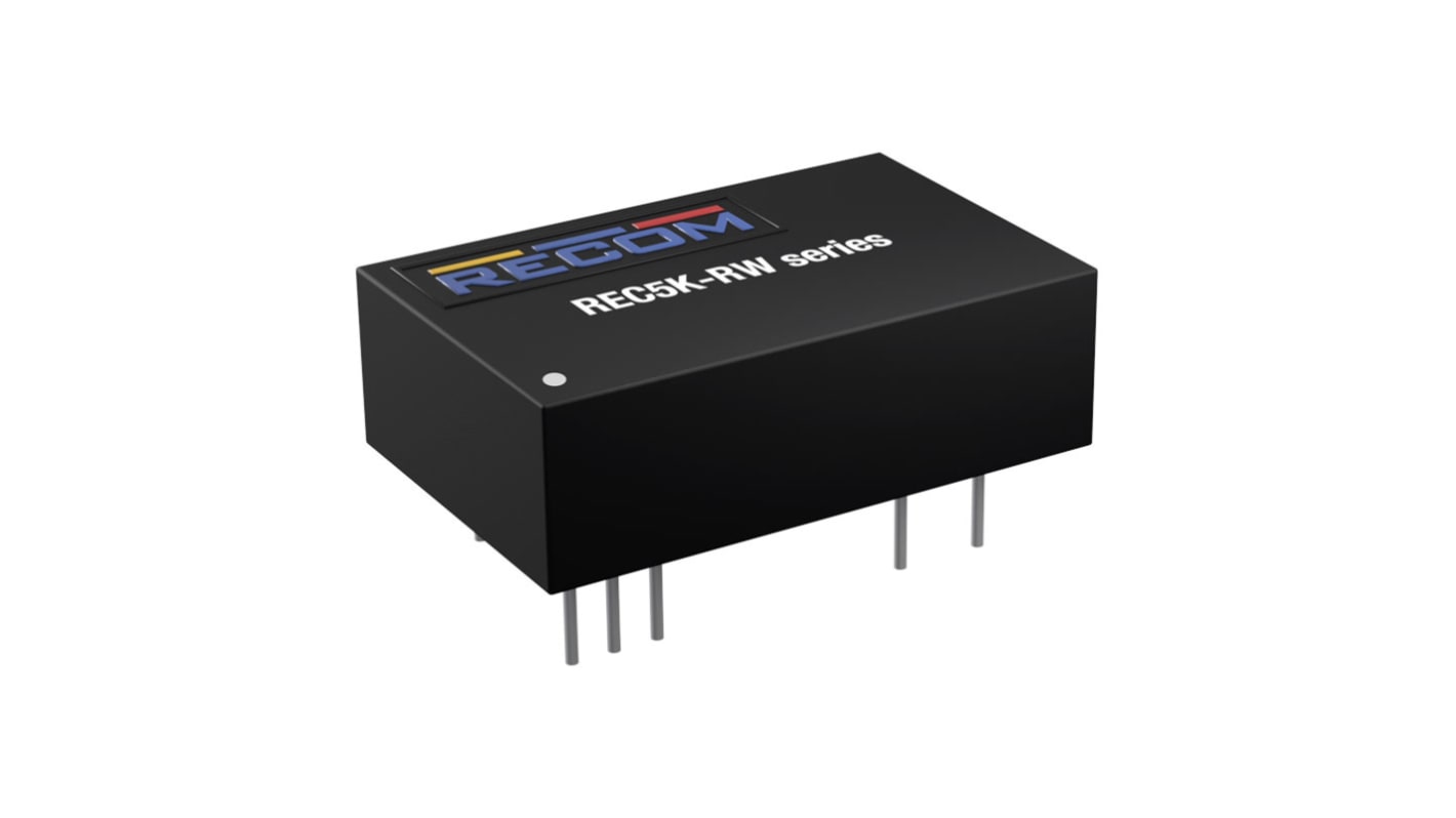 Recom REC5K-RW DC-DC Converter, 5V dc/ 1A Output, 9 → 36 V dc Input, 5W, Through Hole, +65°C Max Temp -40°C Min