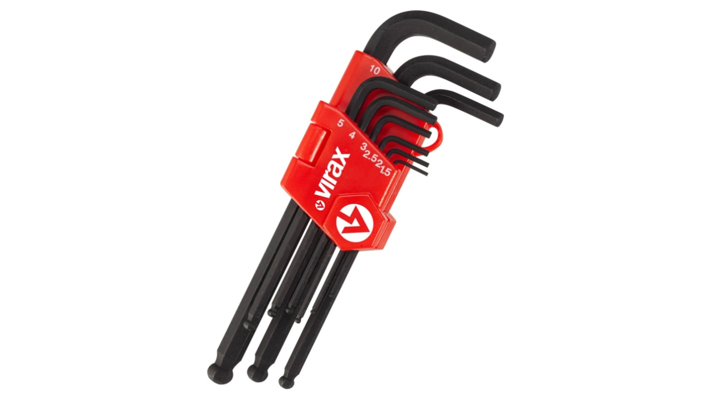 Virax 9 piece L Shape Metric Hex Key Set, 1.5 mm, 2.5 mm, 2 mm, 3 mm, 4 mm, 5 mm, 6 mm, 8 mm, 10 mm