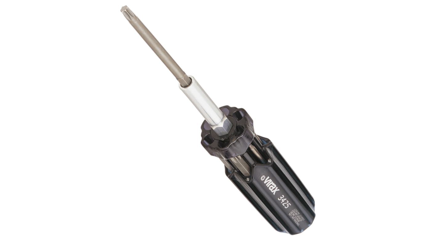 Virax Straight Bit Holder Screwdriver, T15, T20, T25, T27, T30, T40, Torx T10 Tip, 35 mm Blade, 185 mm Overall