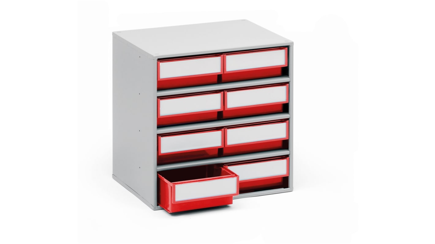 Treston 8 Drawer Storage Unit, Plastic, 395mm x 400mm x 300mm, Red