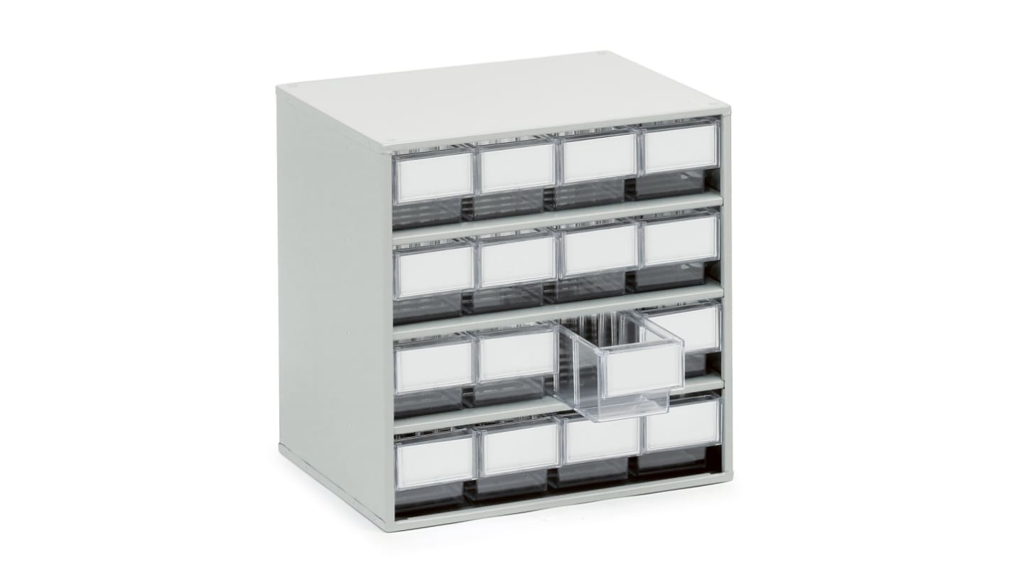 Treston 16 Drawer Storage Unit, Plastic, 395mm x 400mm x 300mm, Clear