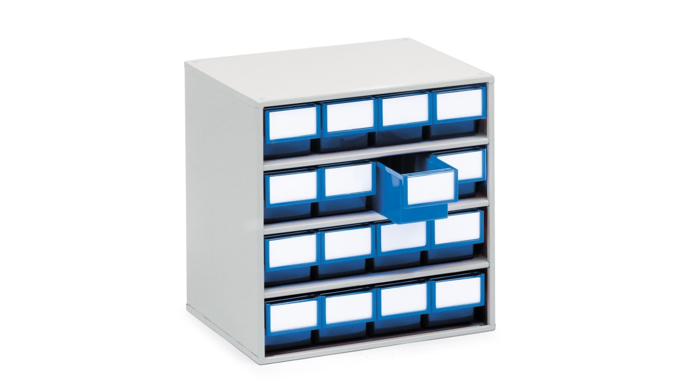 Treston 16 Drawer Storage Unit, Plastic, 395mm x 400mm x 300mm, Blue