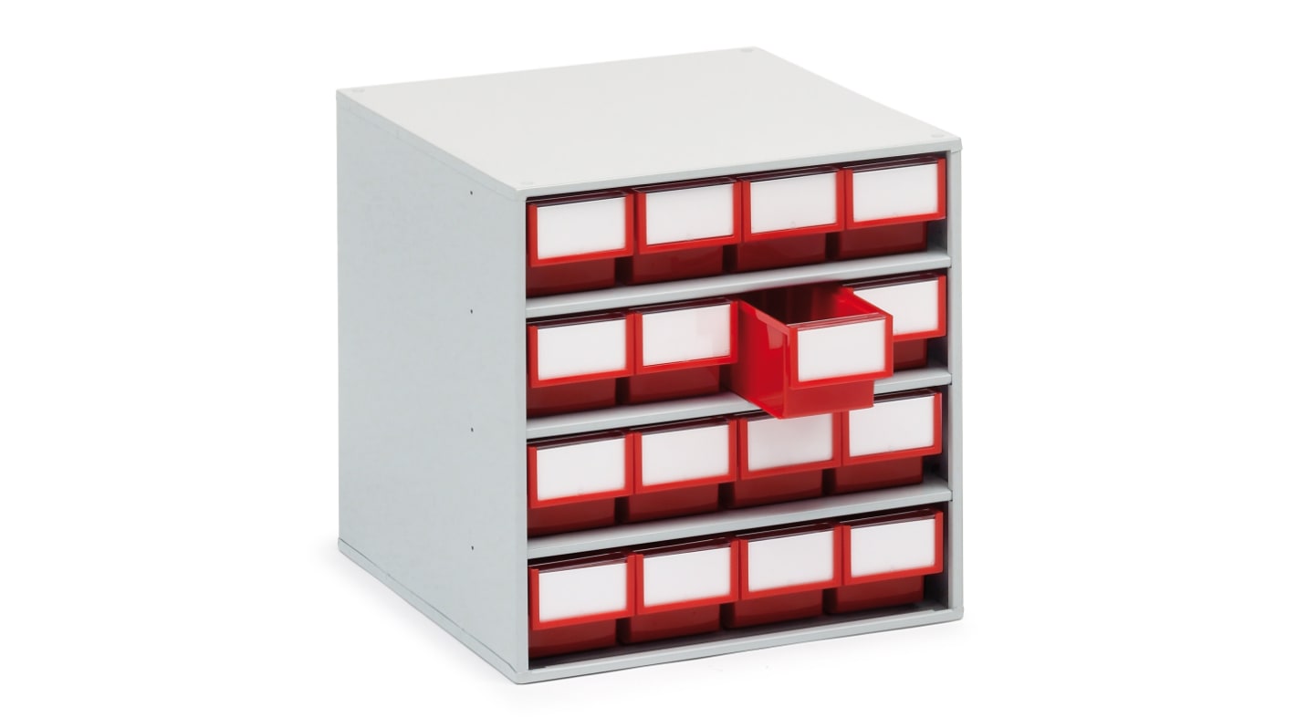 Treston 16 Drawer Storage Unit, Plastic, 395mm x 400mm x 400mm, Red