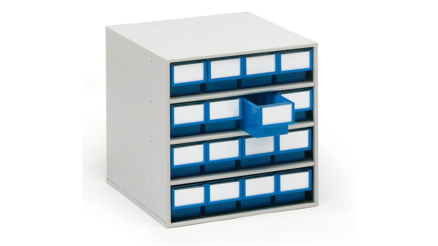 Módulo de cajones Treston Azul de Plástico, con 16 cajones, 395mm x 400mm x 400mm