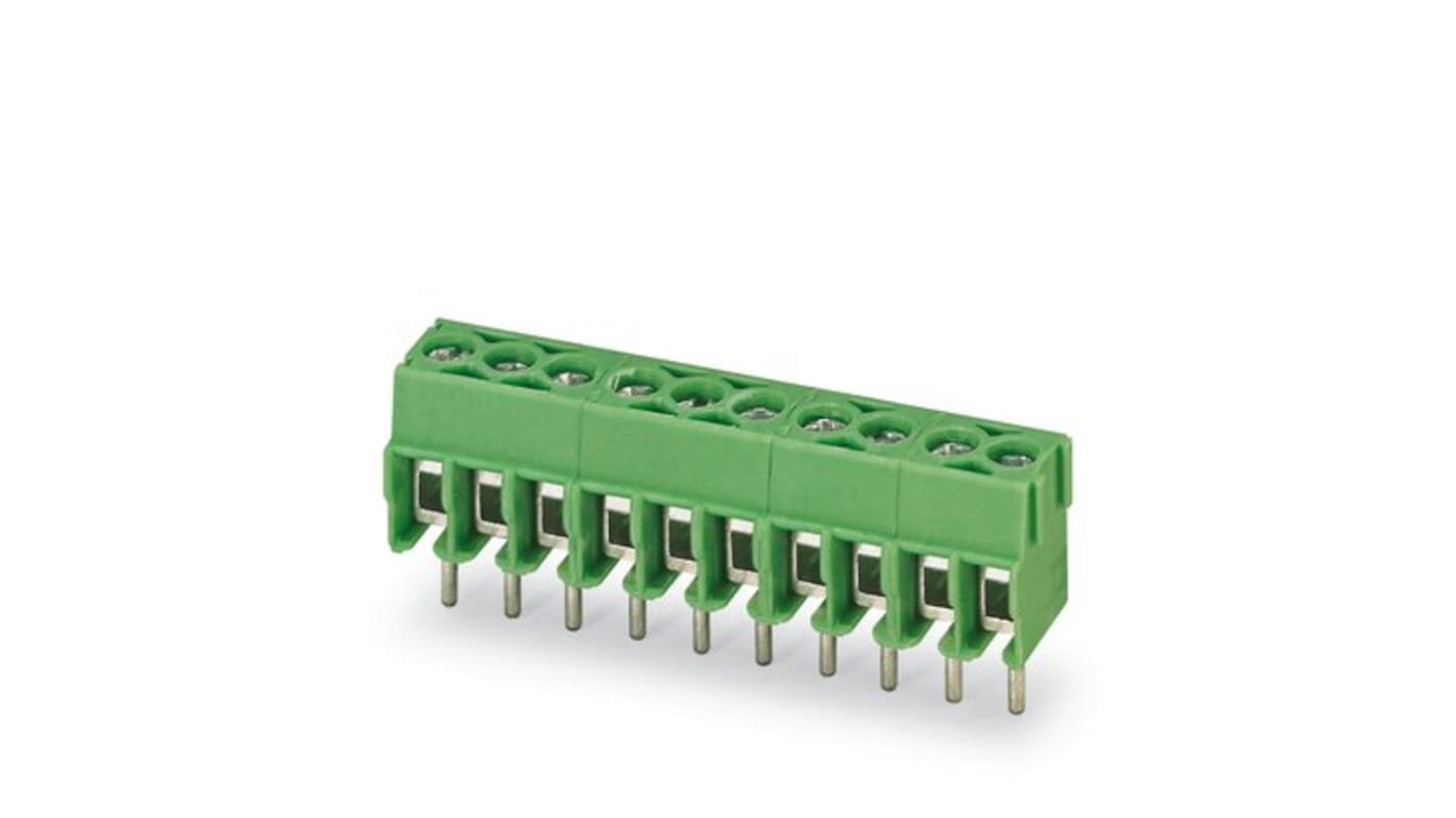 Phoenix Contact PT Series PCB Terminal Block, 5-Contact, 3.5mm Pitch, Wave Soldering, 1-Row, Screw Terminal Termination