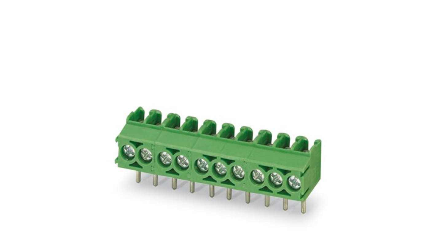 Phoenix Contact PT Series PCB Terminal Block, 4-Contact, 3.5mm Pitch, Wave Soldering, 1-Row, Screw Terminal Termination