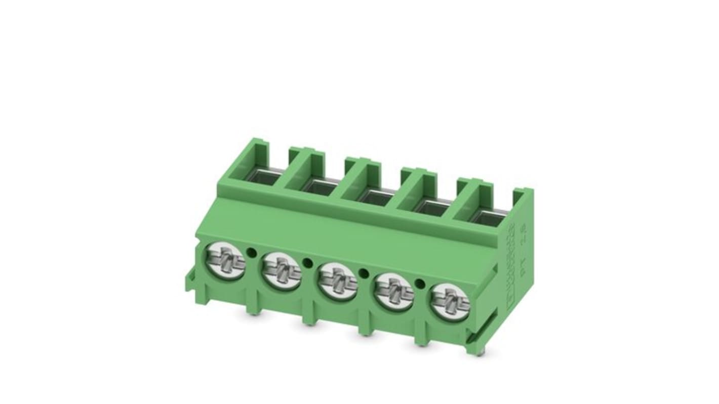 Phoenix Contact PT Series PCB Terminal Block, 5-Contact, 5mm Pitch, PCB Mount, 1-Row, Screw Termination