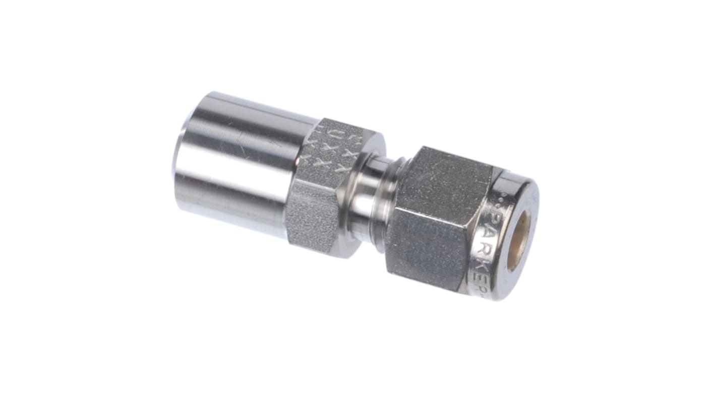 Parker Stainless Steel Pipe Fitting, Straight Hexagon Connector 3/8in