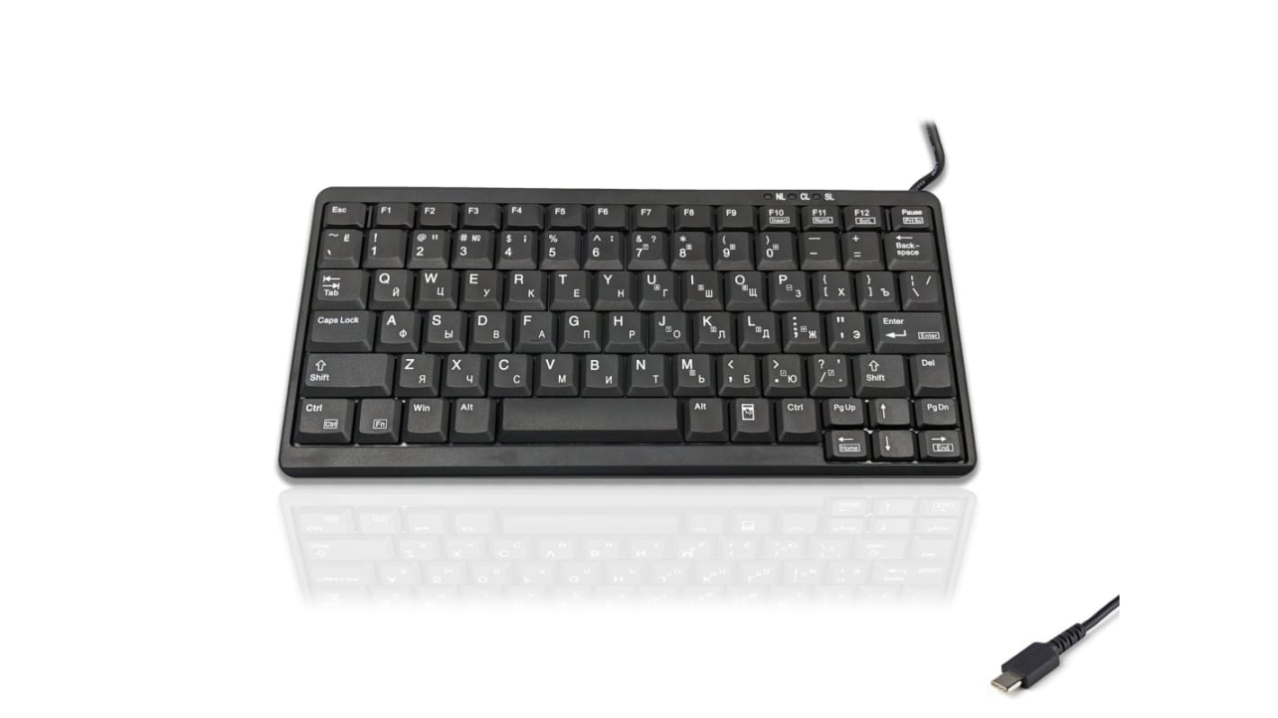 Teclado Ceratech, , Con cable, Negro, USB, Compacto, QWERTY (Cirílico)