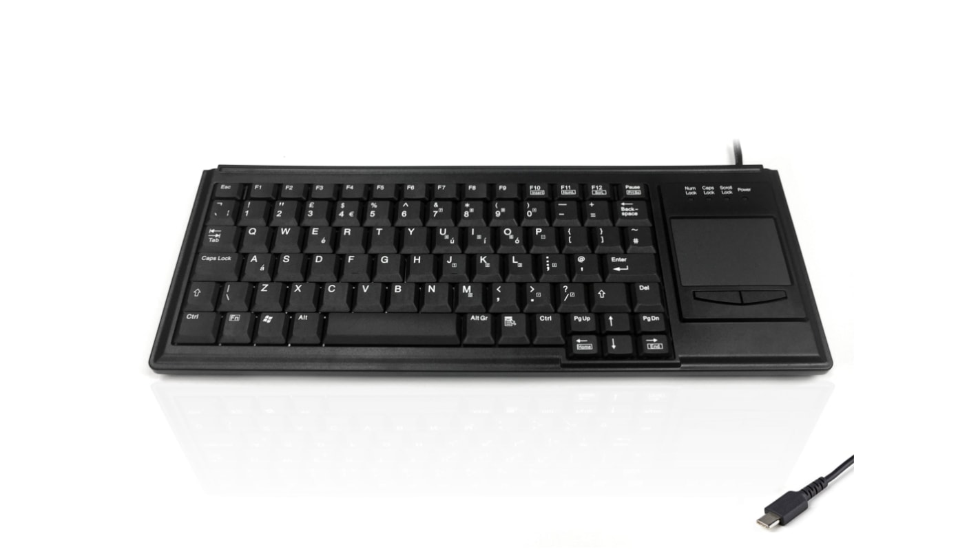 Teclado Ceratech, , Con cable, Negro, USB, Panel táctil, QWERTY (UK)