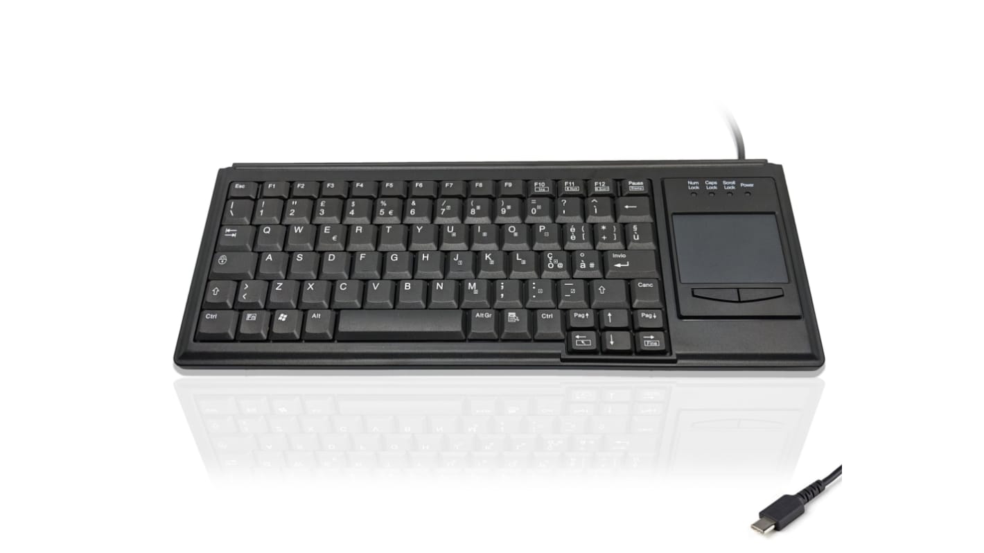 Teclado Ceratech, , Con cable, Negro, USB, Panel táctil, QWERTY (Italia)