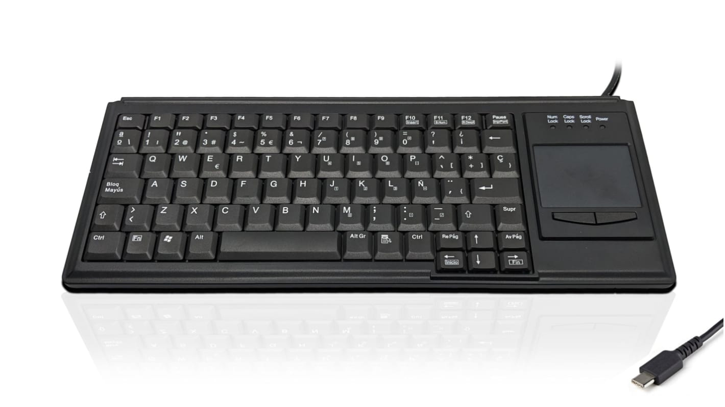 Teclado Ceratech, , Con cable, Negro, USB, Panel táctil, QWERTY (España)