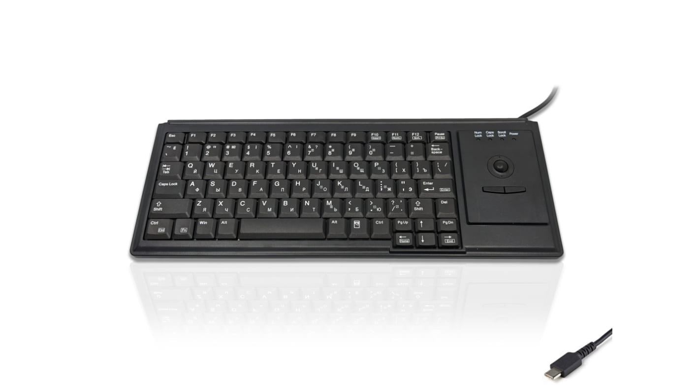 Ceratech KYB500-K82D-CY-C Tastatur QWERTY (Kyrillisch) Kabelgebunden Schwarz USB Trackball