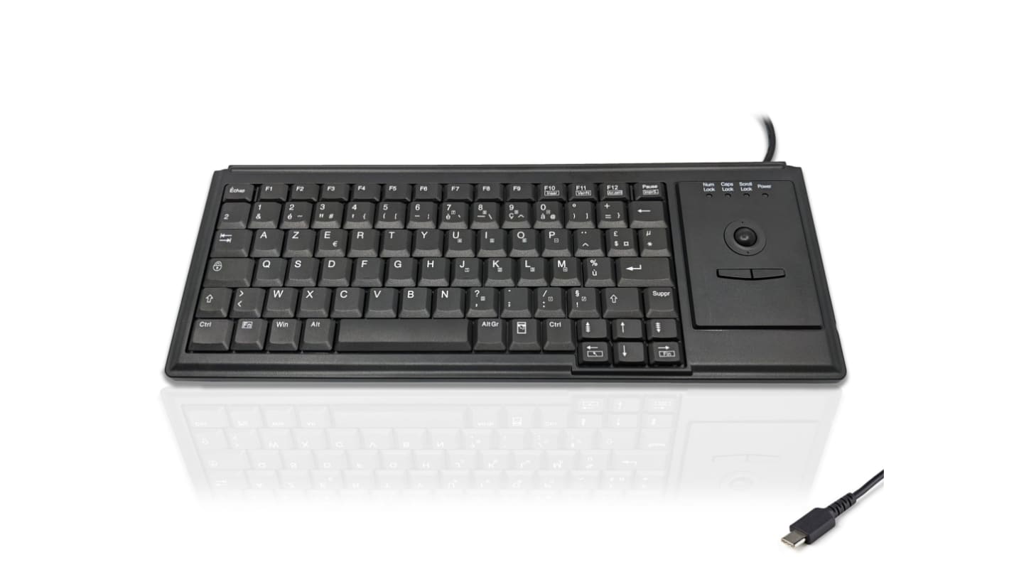 Ceratech KYB500-K82D-FR-C Wired USB Trackball Keyboard, QWERTY (French), Black