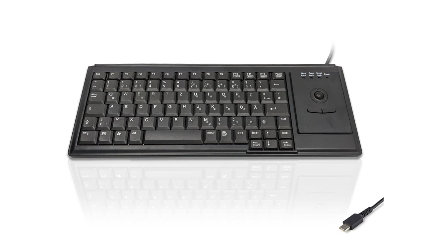 Teclado Ceratech, , Con cable, Negro, USB, Trackball, QWERTZ (alemán)