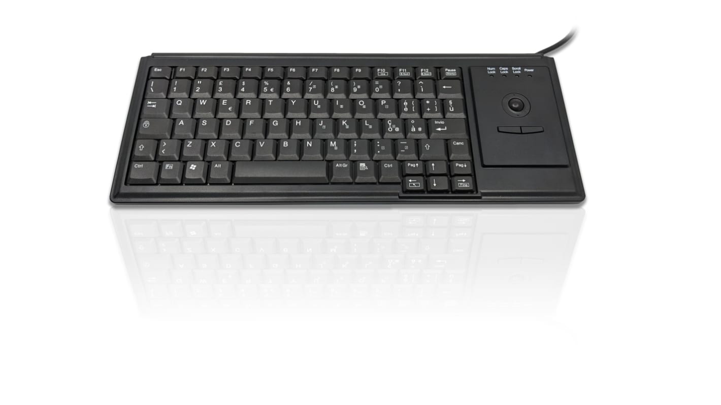 Ceratech KYB500-K82D-IT Wired USB Trackball Keyboard, QWERTY (Italy), Black