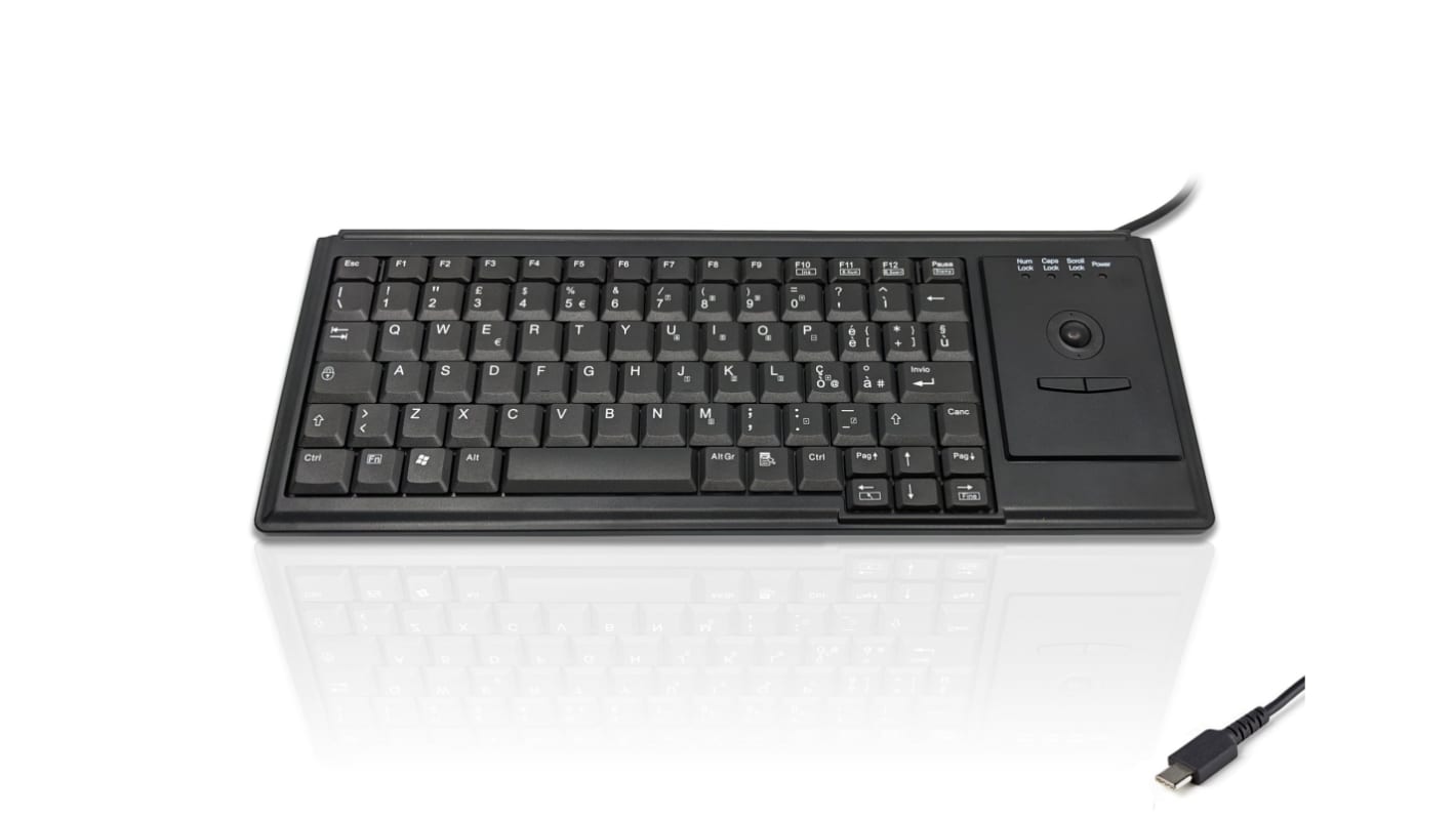 Ceratech KYB500-K82D-IT-C Wired USB Trackball Keyboard, QWERTY (Italy), Black