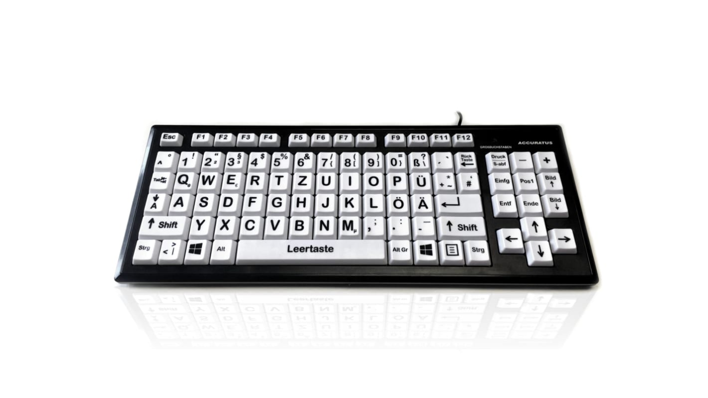 Ceratech KYB-MON2BLK-UCGR Wired USB Vision Impairment Keyboard, QWERTZ (German), White