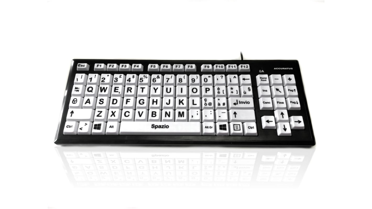 Ceratech KYB-MON2BLK-UCIT Wired USB Vision Impairment Keyboard, QWERTY (Italy), White