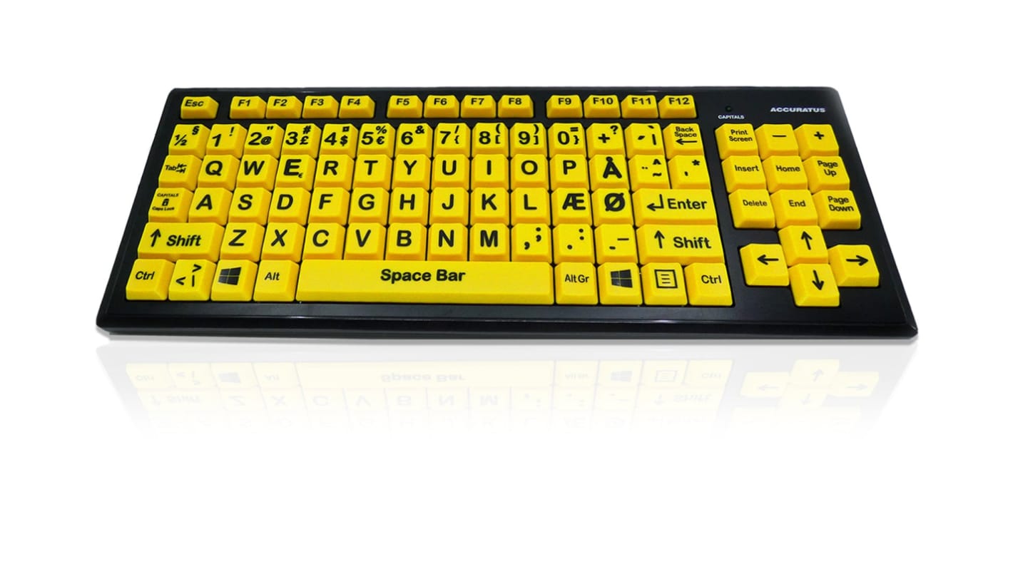 Ceratech KYB-MON2VIS-UCDK Wired USB Vision Impairment Keyboard, QWERTY (Danish), Yellow