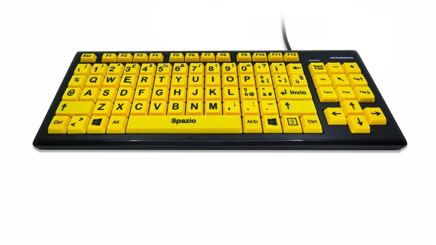 Ceratech KYB-MON2VIS-UCIT Wired USB Vision Impairment Keyboard, QWERTY (Italy), Yellow