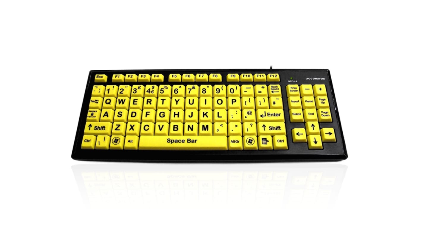 Teclado Ceratech, , Con cable, Amarillo, USB, Discapacidad visual, QWERTY (UK)