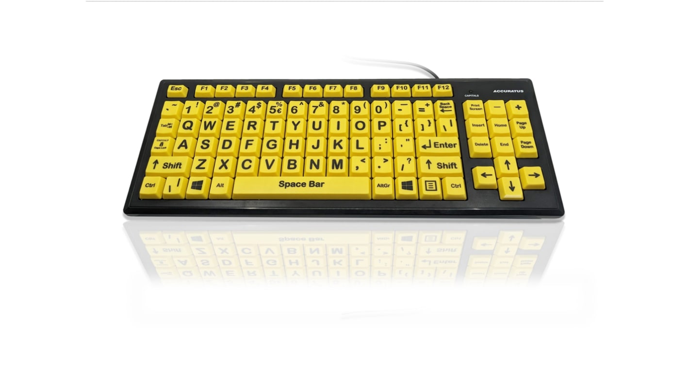 Ceratech KYB-MON2VIS-UCUS Wired USB Vision Impairment Keyboard, QWERTY (US), Yellow