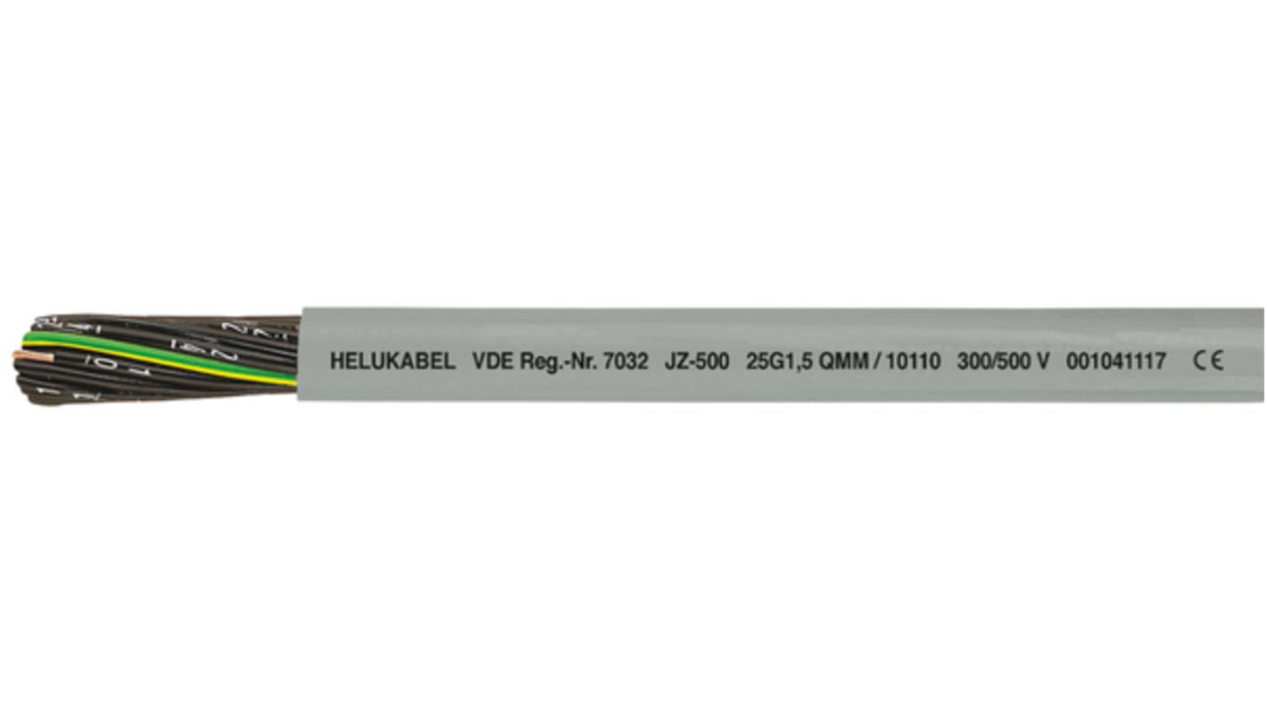 Cable de par trenzado Varios núcleos Helukabel de 7 conductores, 0,5 mm², 20 AWG, long. 100m Gris