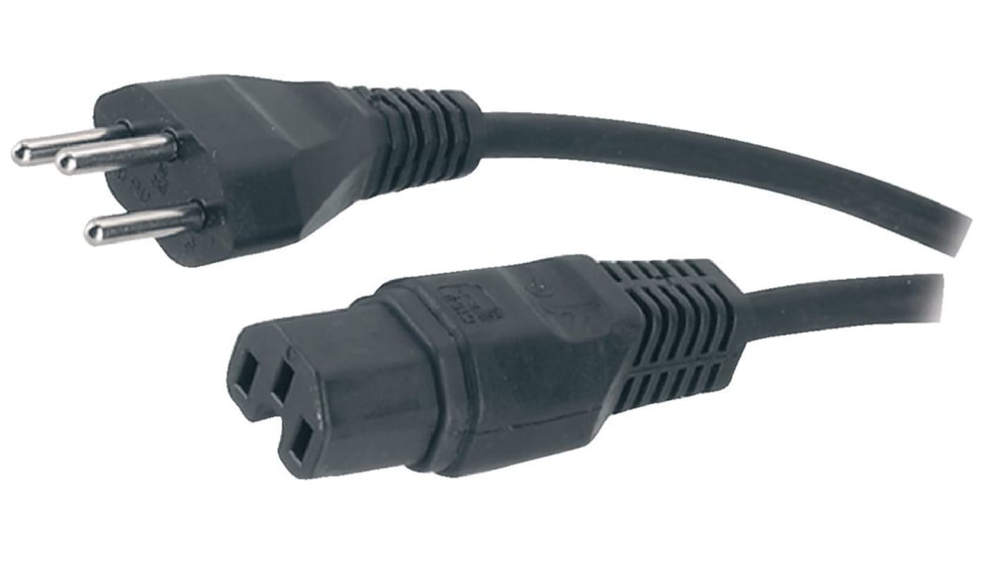 Cable de alimentación Potencia Feller de 3 núcleos, 1 mm², long. 2m, 250 V / 10 A, funda de PVC, Negro