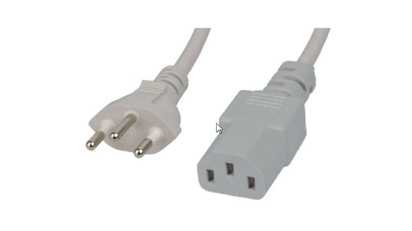 Cable de alimentación Potencia Feller de 3 núcleos, 0,75 mm2, long. 2m, 250 V / 10 A, funda de PVC, Gris