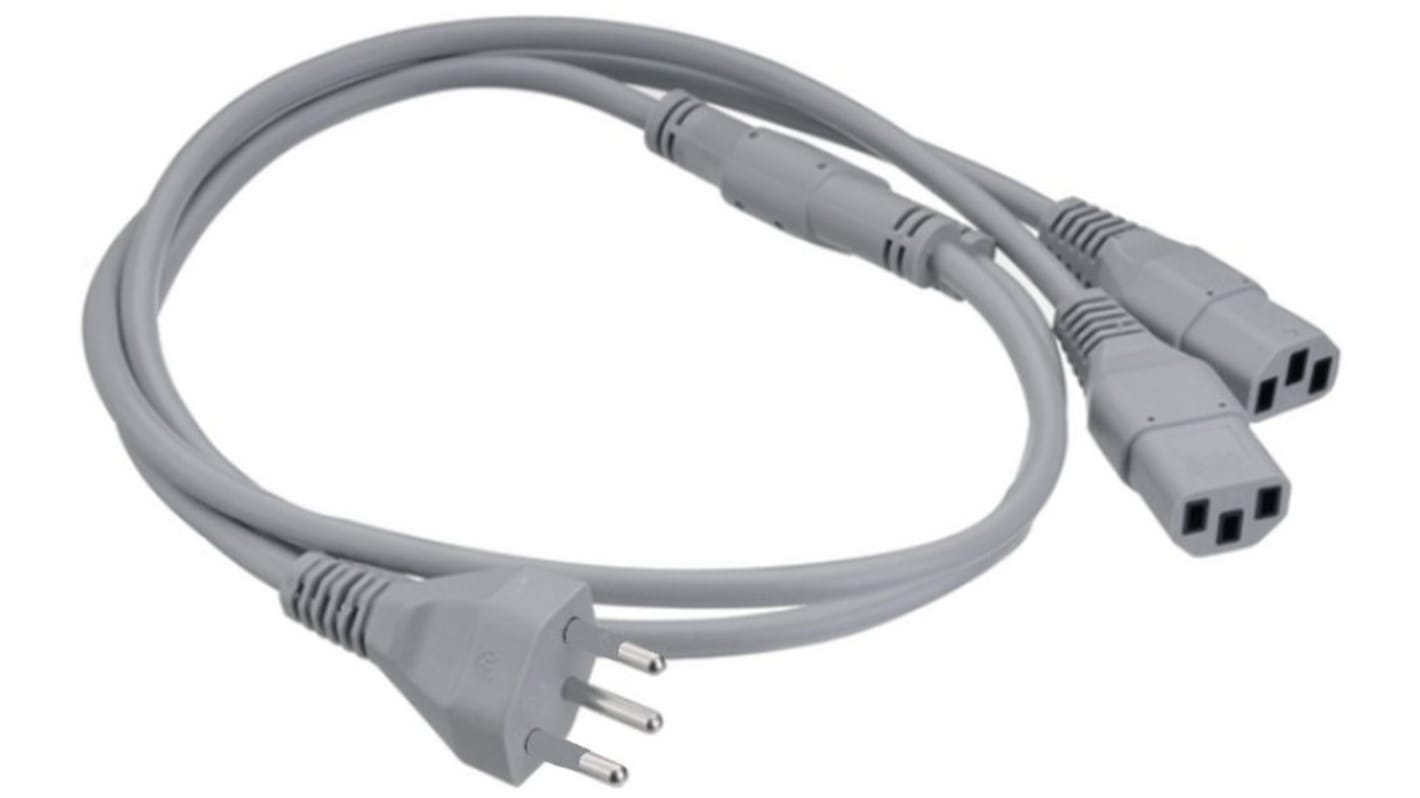 Cable de alimentación Potencia Feller de 3 núcleos, 1 mm², long. 1m, 250 V / 10 A, funda de PVC, Gris