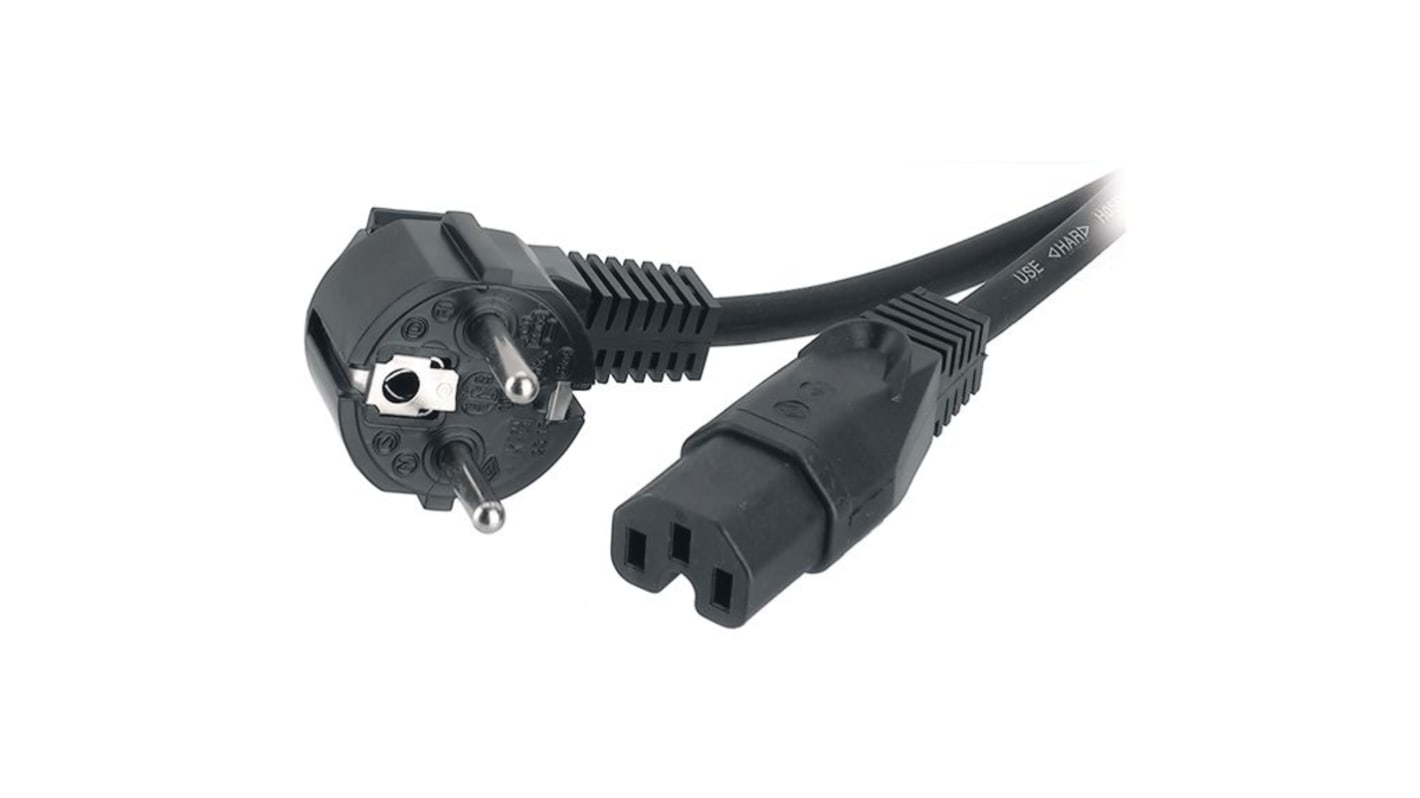 Cable de alimentación Potencia Feller de 3 núcleos, 1 mm², long. 2m, 250 V / 10 A, funda de PVC, Negro