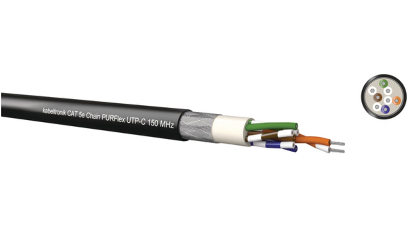 Kabeltronik Control Cable, 8 Cores, 0.12 mm², Screened, 100m, Black Polyurethane PUR Sheath, 26 AWG