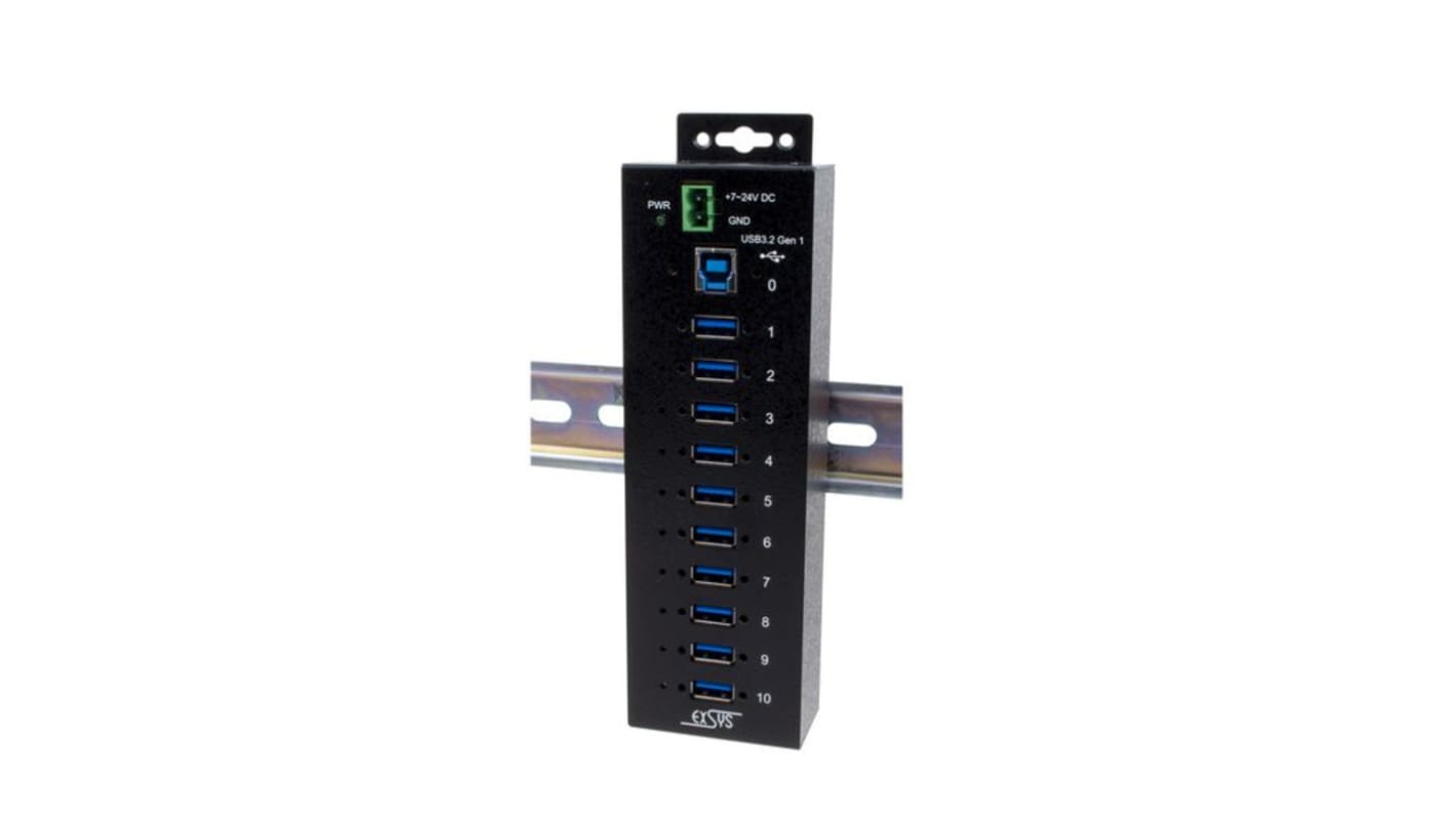 Exsys 10 Port USB 3.2 USB A, USB B  Hub, 198.00 x 55.00 x 30.80mm