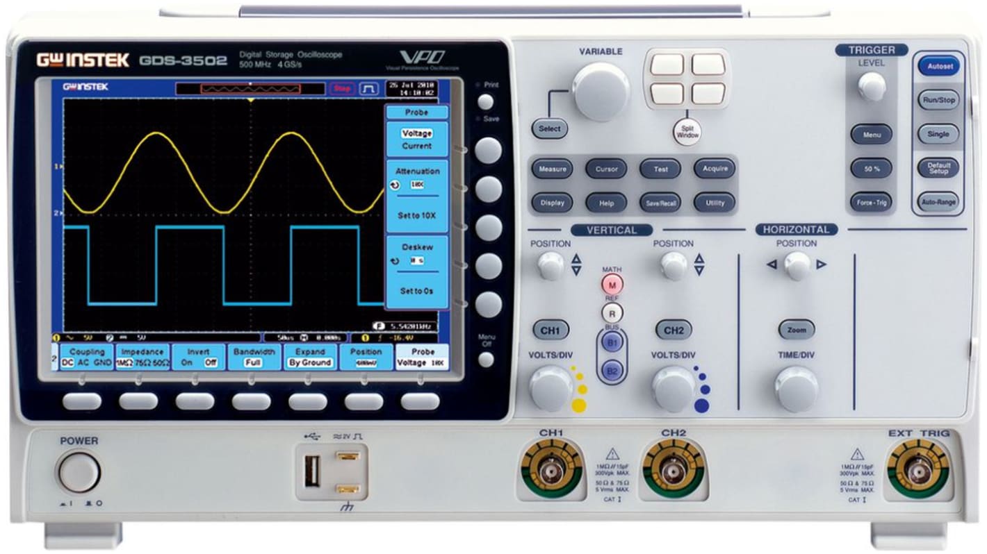 Oscilloscopio Da banco GW Instek, 2 ch. analogici, 500MHz