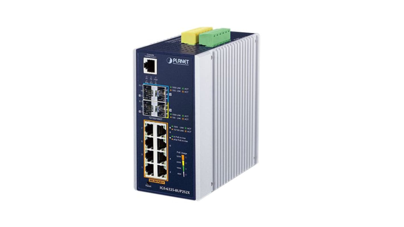 Planet-Wattohm IGS-6325-8UP2S2X, Managed 12 Port Industrial Ethernet Switch With PoE
