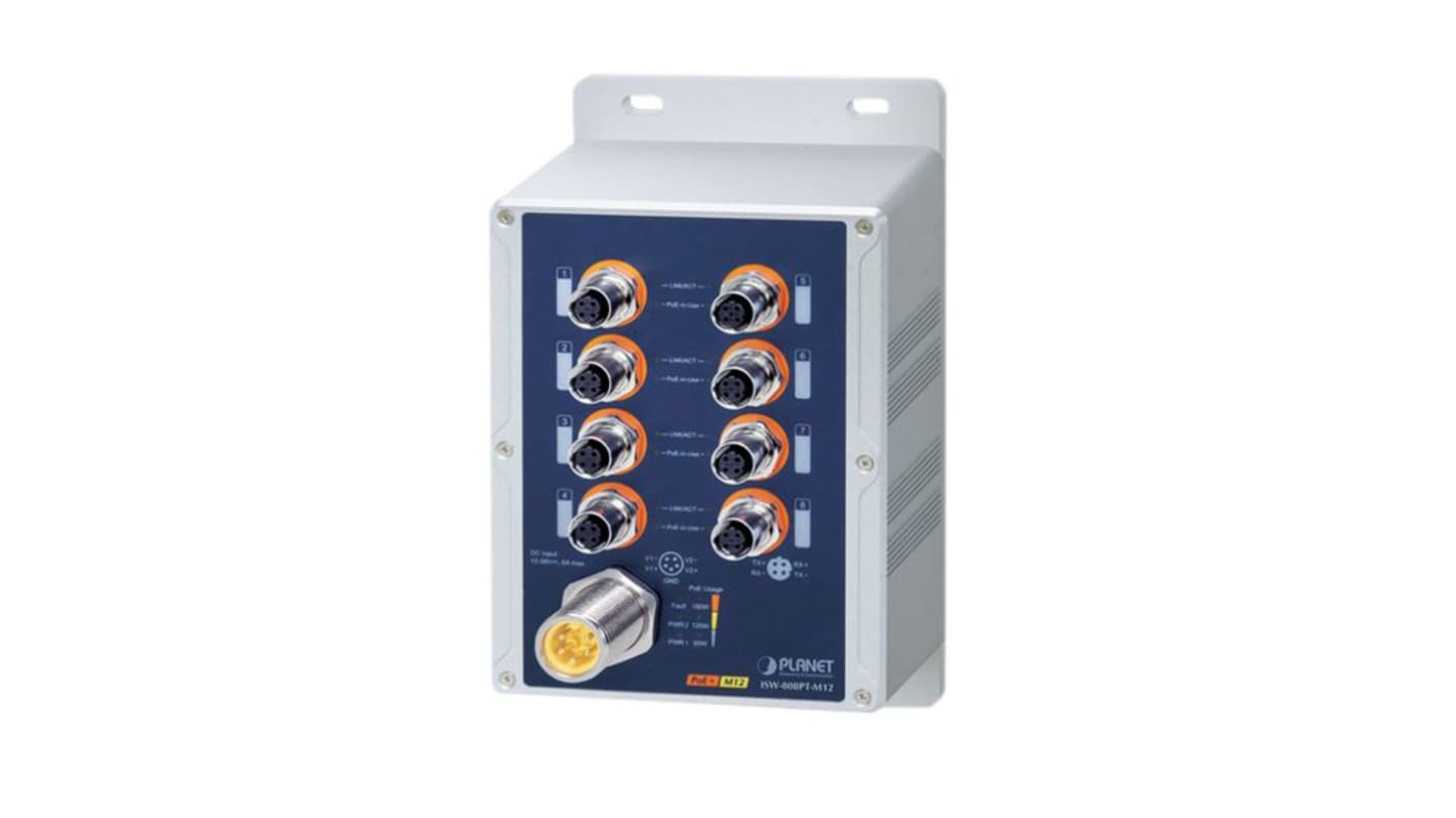 Commutateur Ethernet industriel Planet-Wattohm ISW-808PT-M12, 8 ports