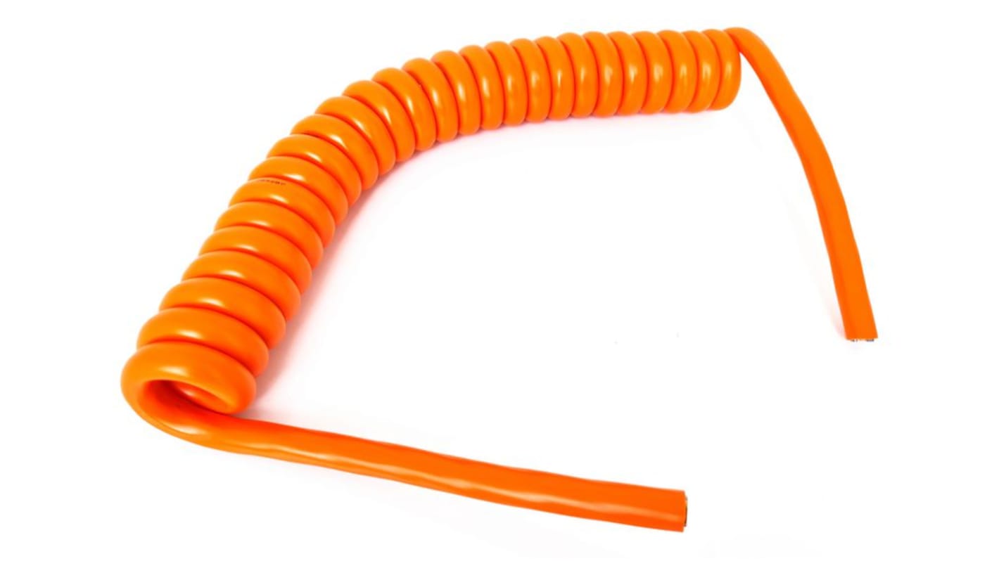 Cable de alimentación Cable en espiral The Best Solution de 5 núcleos, 4 mm², long. 6m, funda de PUR, Naranja