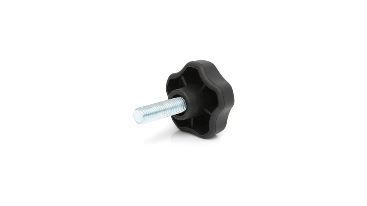 RS PRO Black Thermoplastic Multiple Lobes Clamping Knob, M8 x 35, Threaded Mount