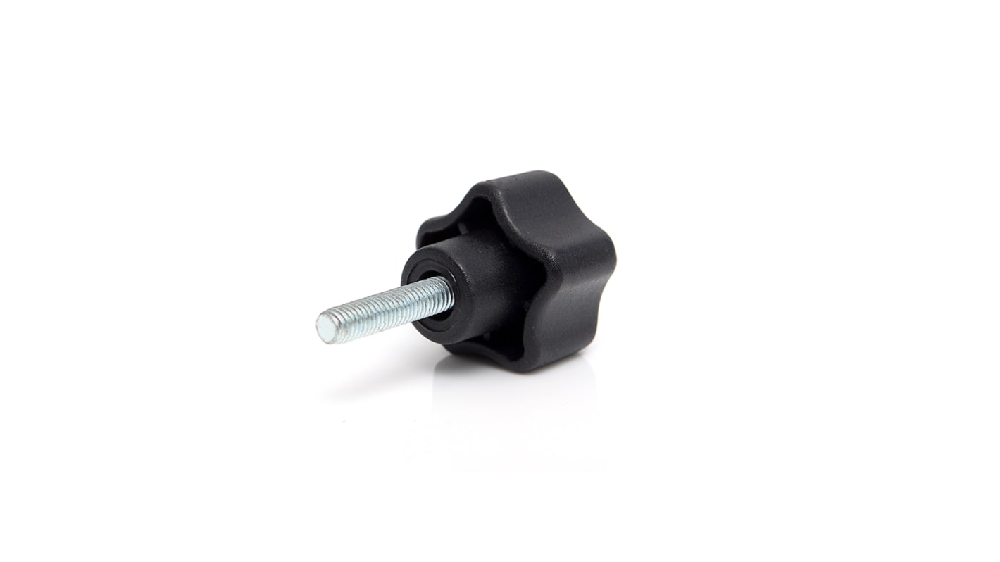 RS PRO Black Thermoplastic Multiple Lobes Clamping Knob, M5 x 15, Threaded Mount