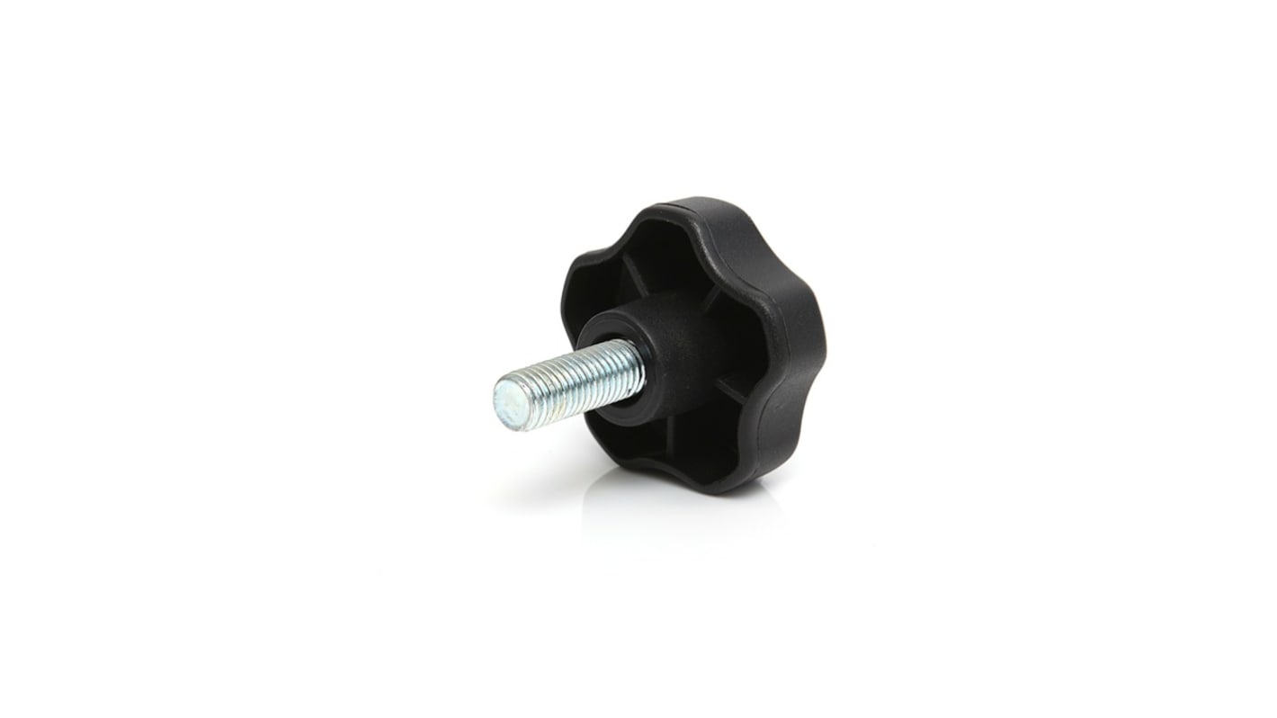 RS PRO Black Thermoplastic Multiple Lobes Clamping Knob, M10 x 25, Threaded Mount