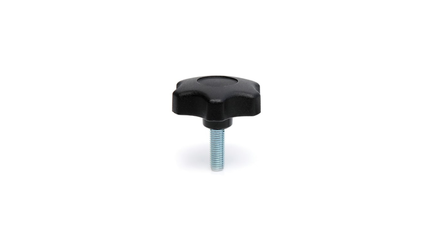 RS PRO Black Thermoplastic Multiple Lobes Clamping Knob, M6 x 20, Threaded Stud