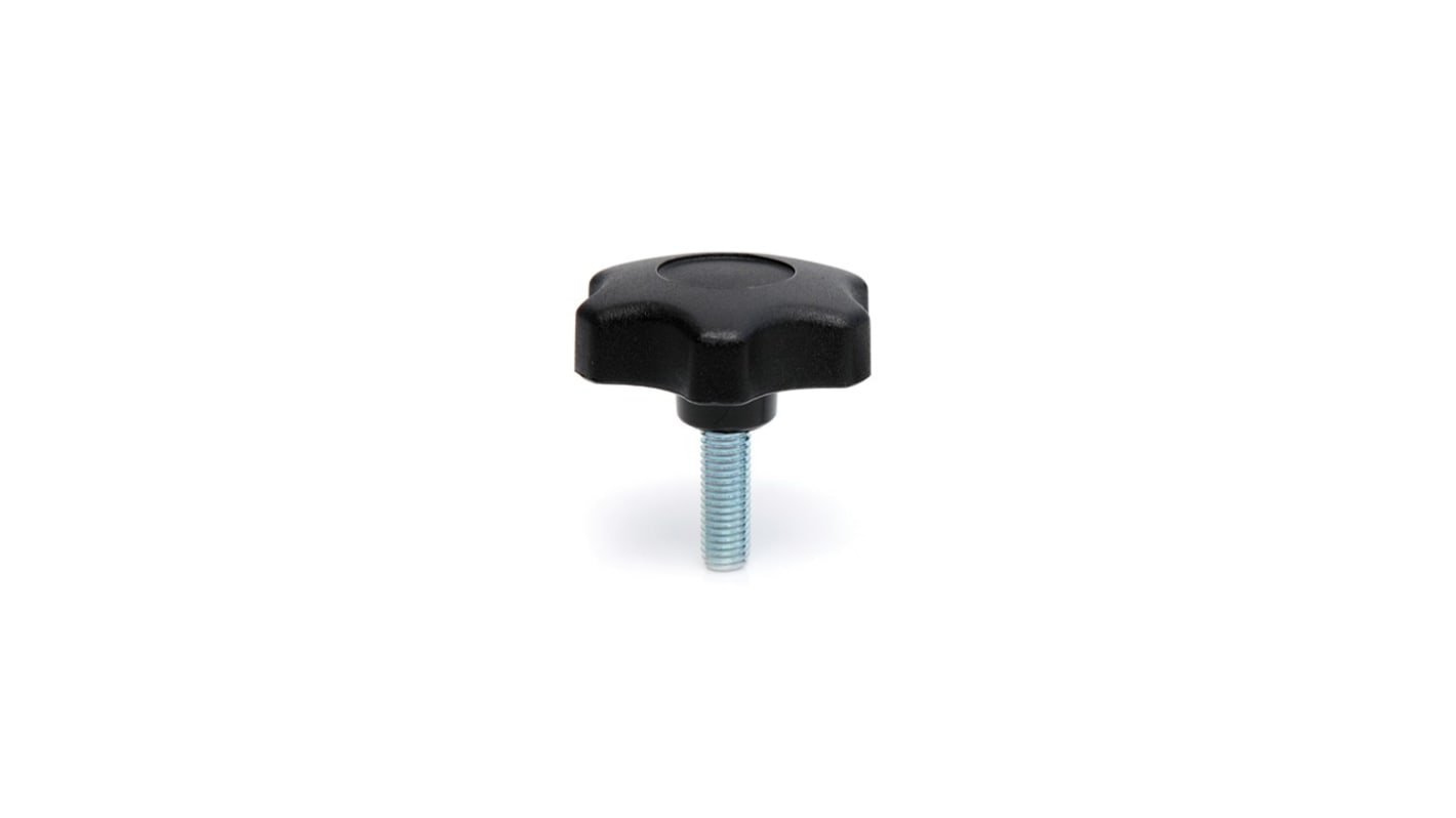 RS PRO Black Thermoplastic Multiple Lobes Clamping Knob, M8 x 40, Threaded Stud