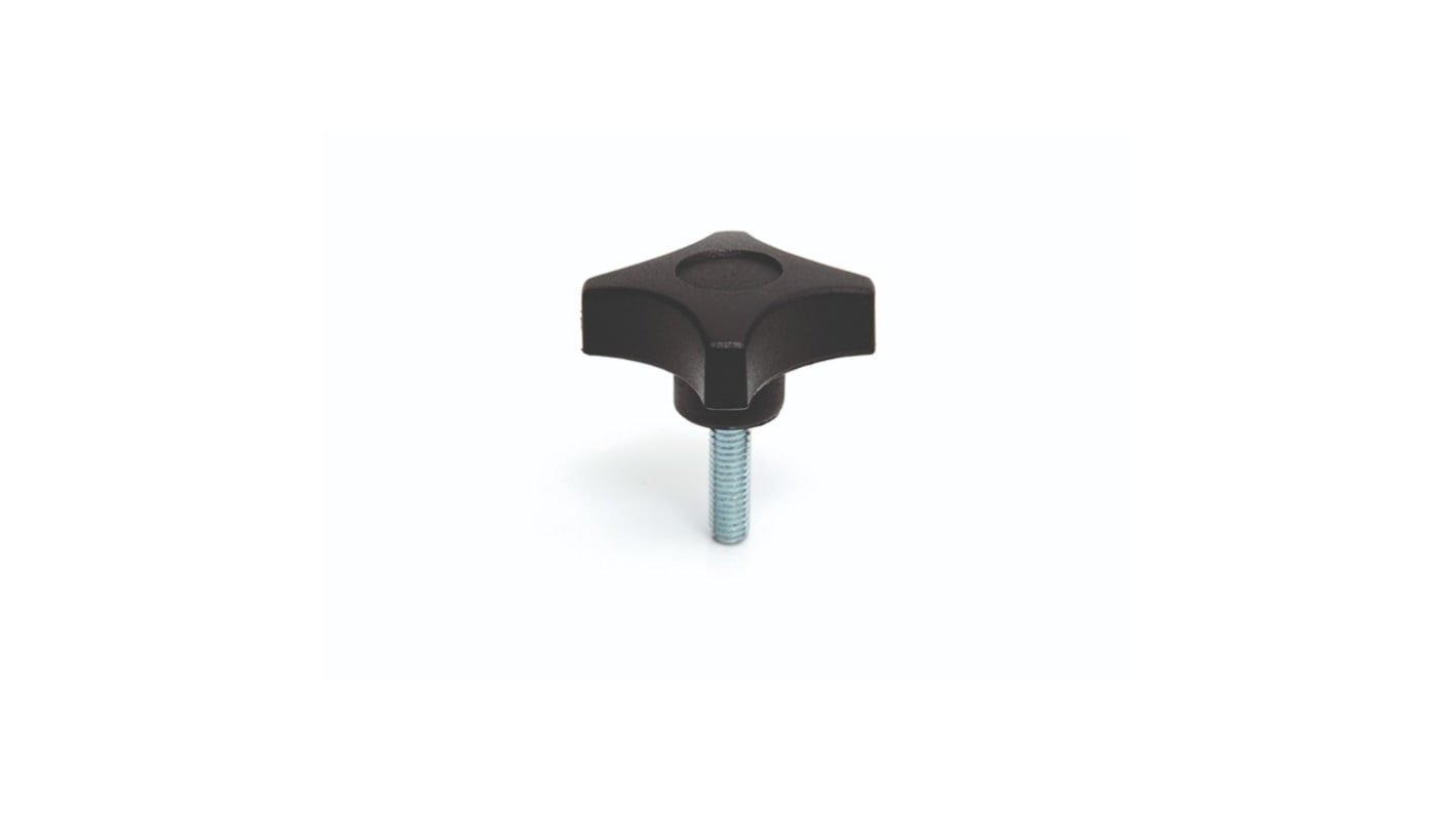 RS PRO Black Thermoplastic Clamping Knob, M6 x 20, Threaded Mount