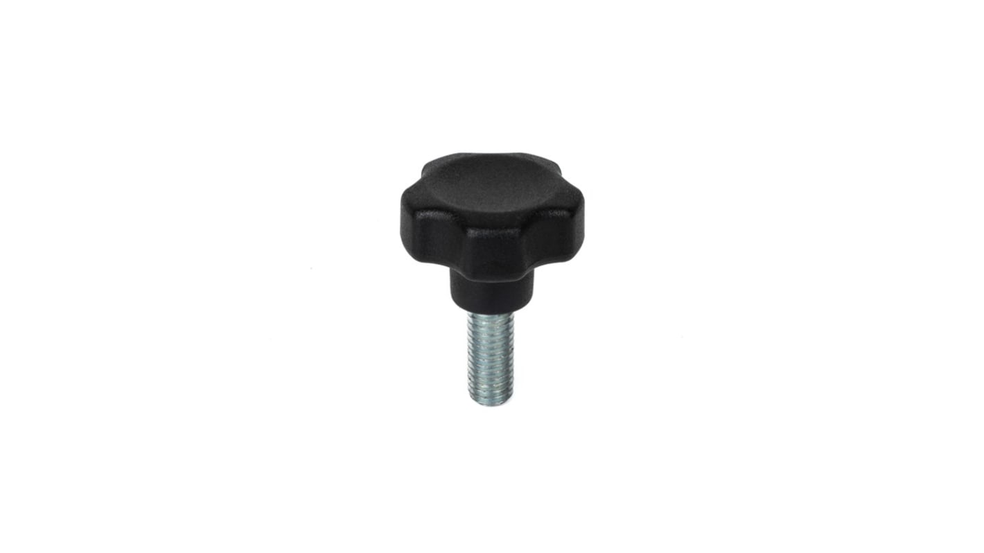 RS PRO Black Thermoplastic Multiple Lobes Clamping Knob, M6 x 16, Threaded Mount