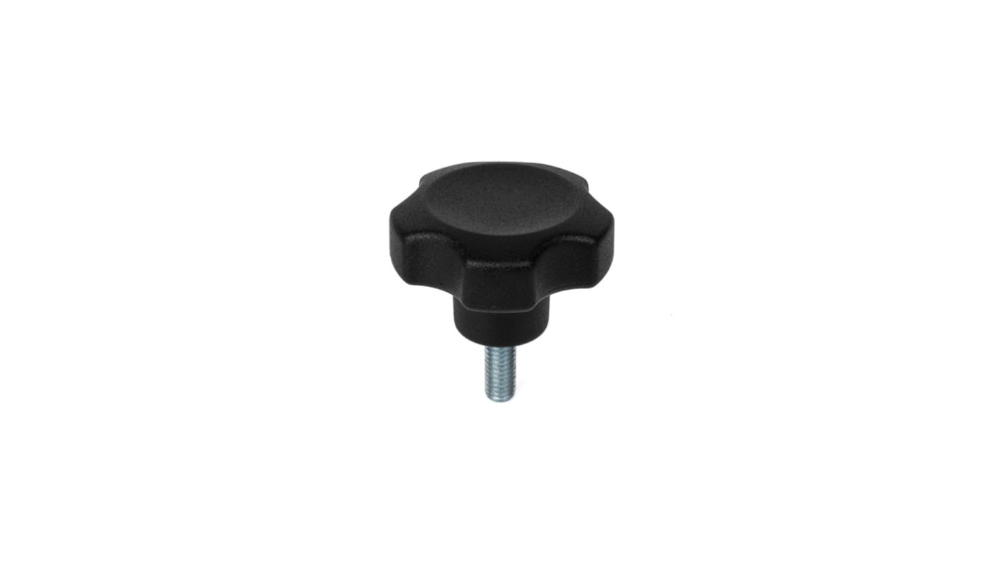 RS PRO Black Thermoplastic Multiple Lobes Clamping Knob, M10 x 40, Threaded Mount