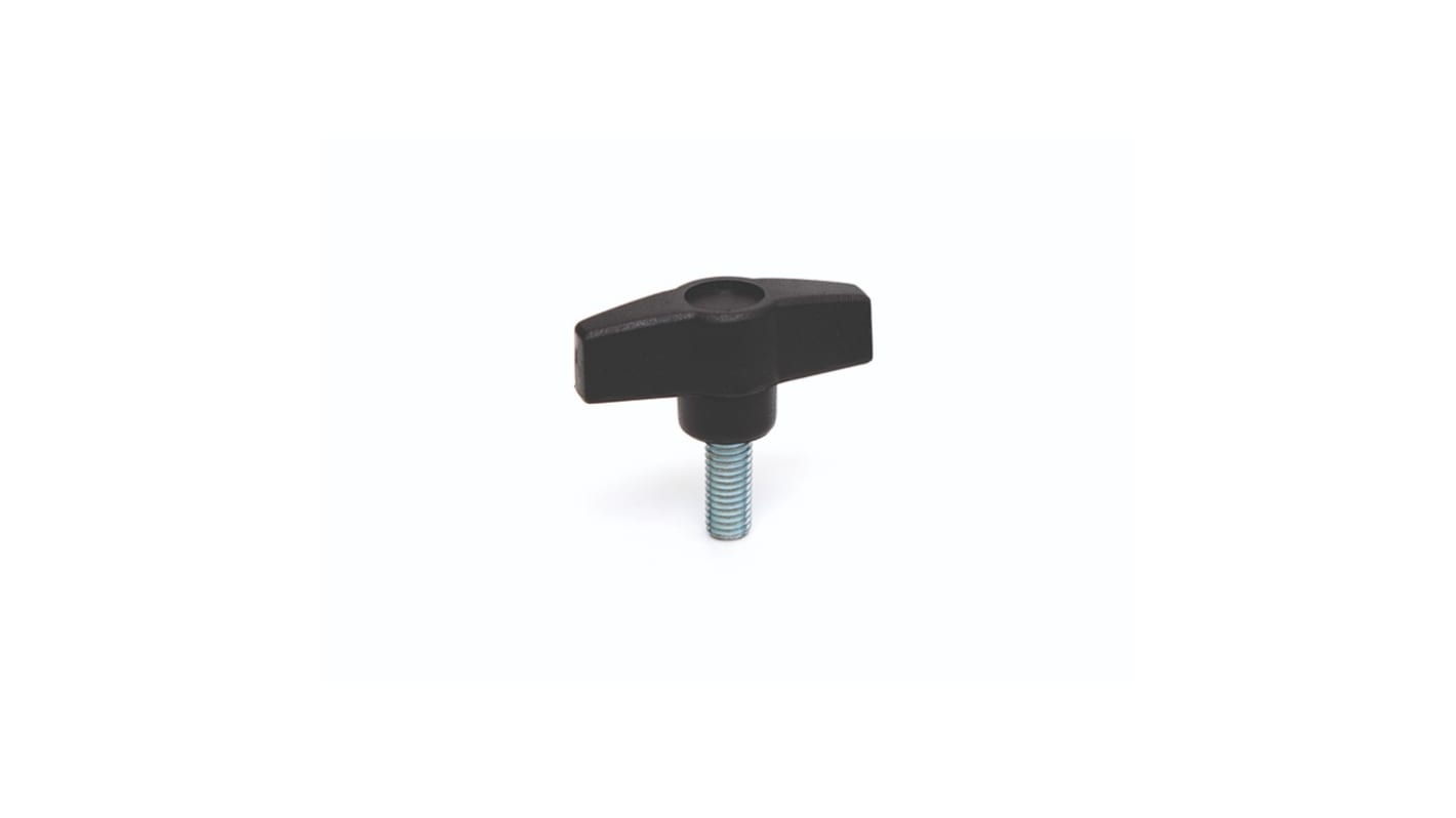 RS PRO Black Thermoplastic Wing Clamping Knob, M6 x 15, Threaded Mount