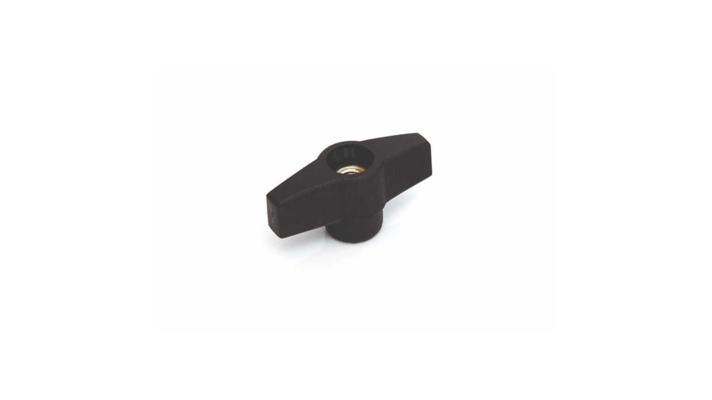 RS PRO Black Thermoplastic Wing Clamping Knob, M6, Threaded Mount