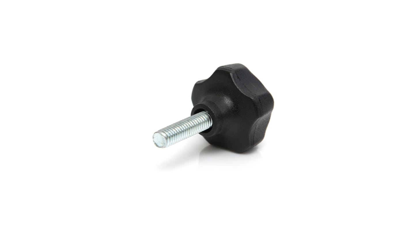 RS PRO Black Thermoplastic Multiple Lobes Clamping Knob, M8 x 25, Threaded Mount